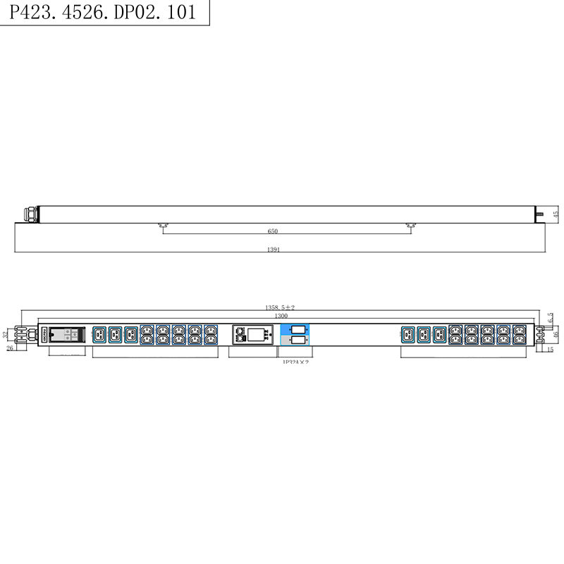 Rak Pintar TCP/IP PDU 26 Outlet IEC C13 /C19 1.5U Pemutus Litar Magnetik Cecair Menegak