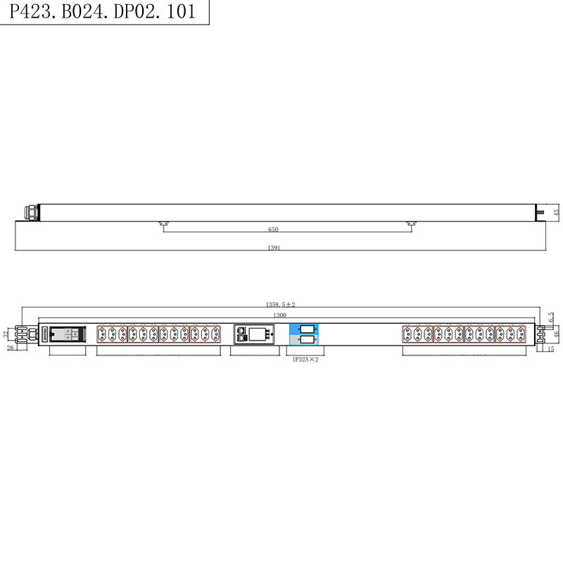 Soket Brazil 24 Outlet 1.5U Pemutus Litar Magnet Cecair TCP/IP Menegak Rak pintar PDU