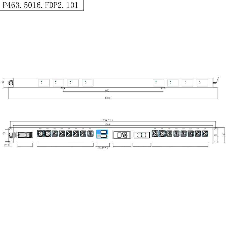 16 Outlet IEC C13 IEC C19 Gancu Soket Boleh Dikunci dilengkapi 2.5U Perlindungan Lonjakan Boleh Tukar Panas Vertical Modbus-RTU RS485 Rak bermeter PDU