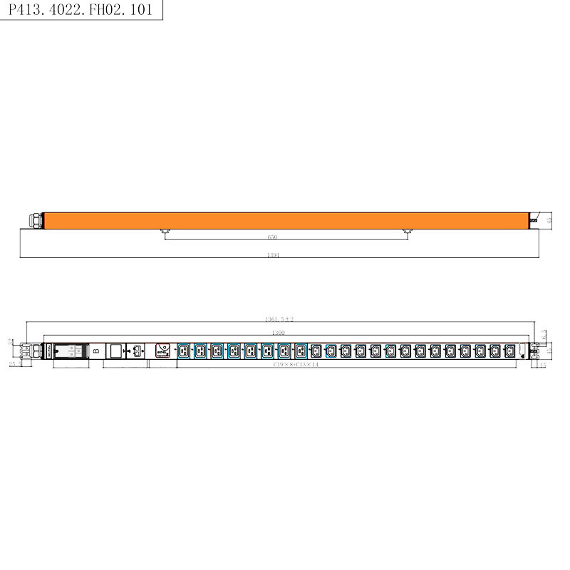 22 Outlet IEC C13 IEC C19 1.5U Perlindungan Lonjakan PDU Pemasangan Menegak Boleh Tukar Panas RS485 bermeter dilengkapi Rak PDU