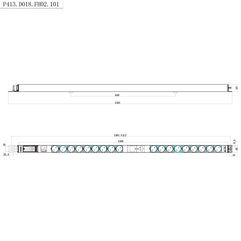 18 Outlet Jerman 1U Surge Protection Hot Swappable RS485 Metered Rack PDU